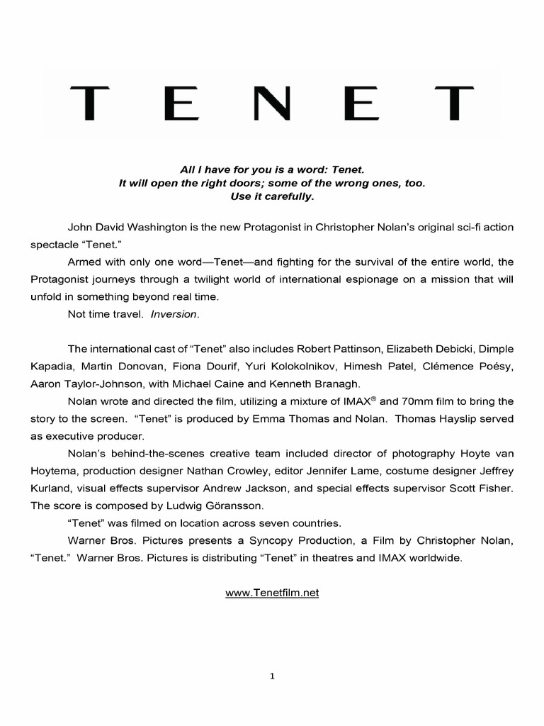 Tenet Script Pdf | Tenet 2020 | Christopher Nolan Screenplays – YTXPJ