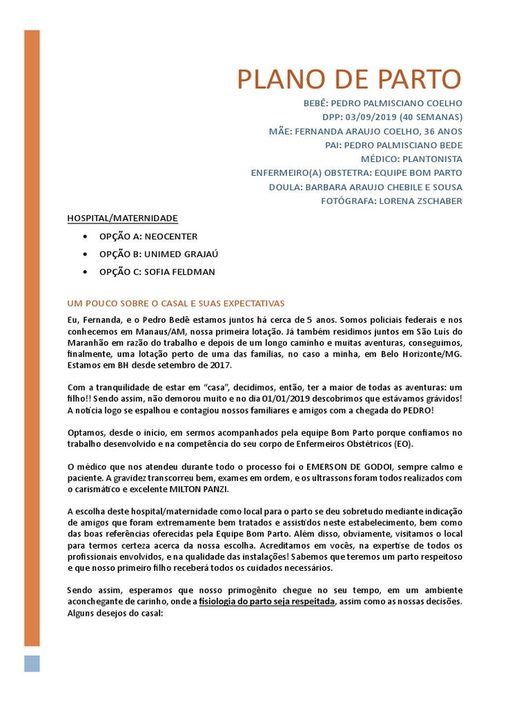 Plano de Parto | PDF | Cesariana | Parto