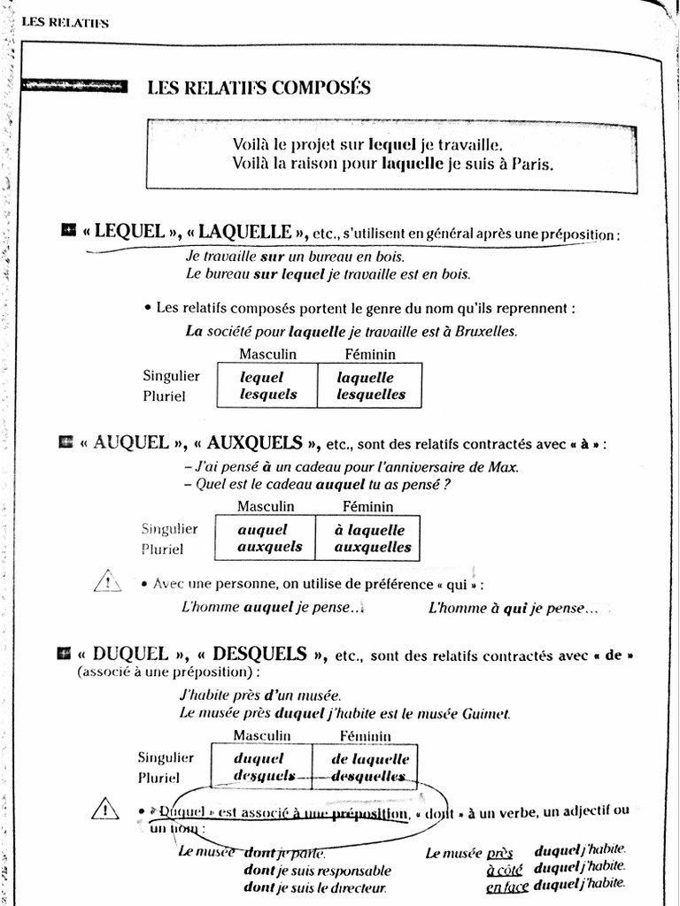 Pronoms Relatifs Composés | PDF