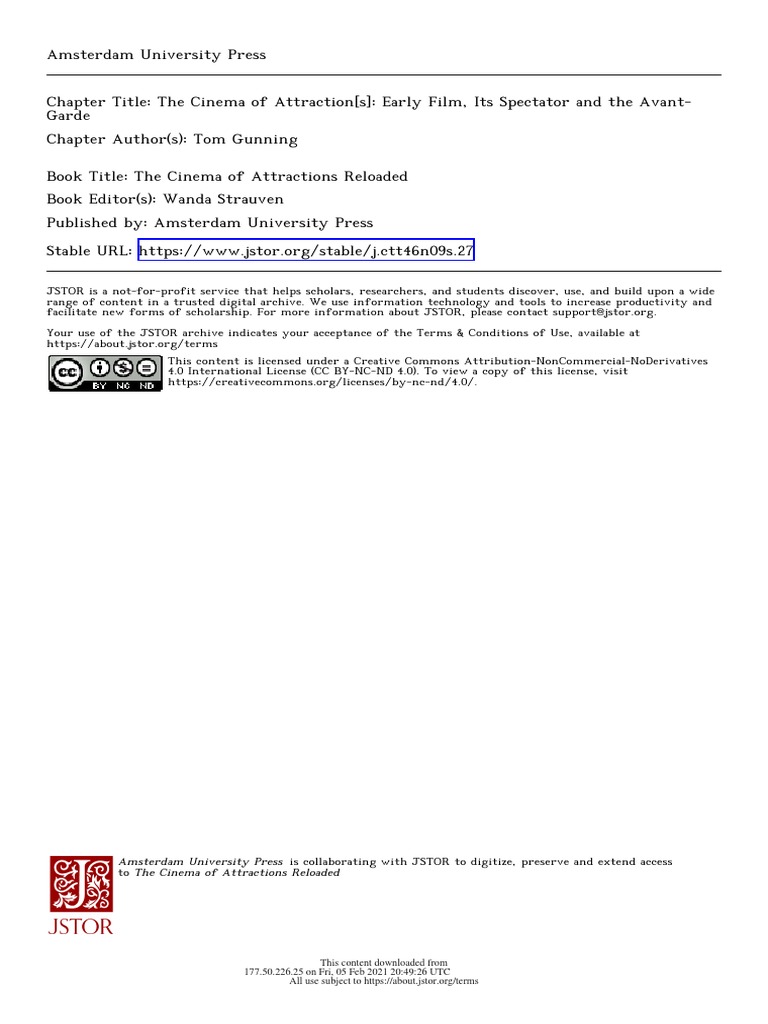 The Cinema of Attractions Tom Gunning PDF Movie Theater Creative