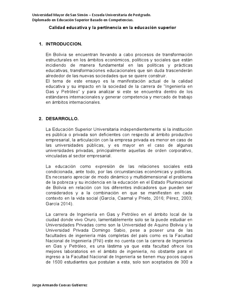 Calidad Educativa y La Pertinencia en La Educación Superior | PDF ...