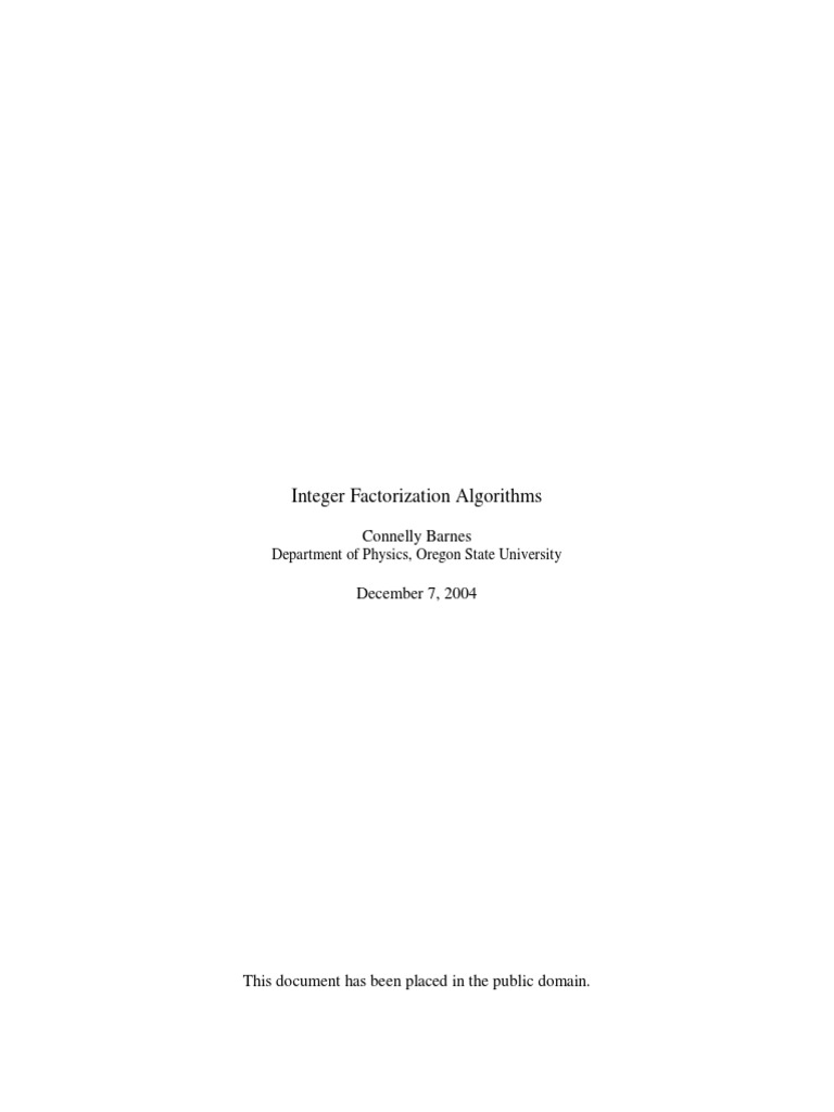 Integer Factorization Algorithms: Connelly Barnes | PDF | Factorization ...