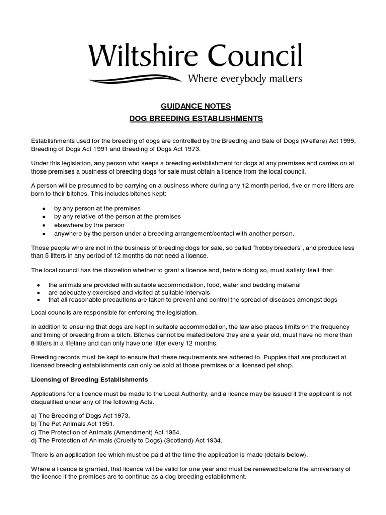 Guidance Notes Dog Breeding Establishments PDF License Dogs
