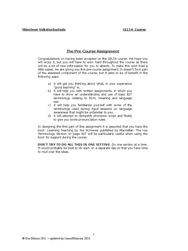 The Pre-Course Assignment: Münchner Volkshochschule CELTA Course | PDF ...