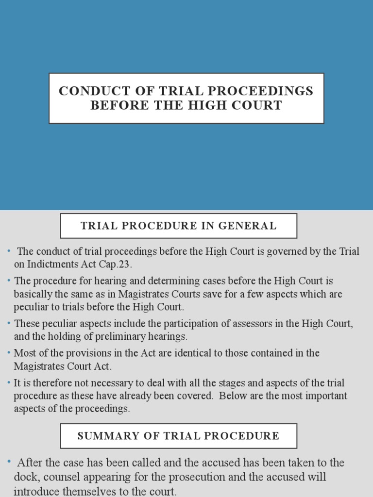 Conduct of Trial Proceedings Before The High Court | PDF | Plea ...