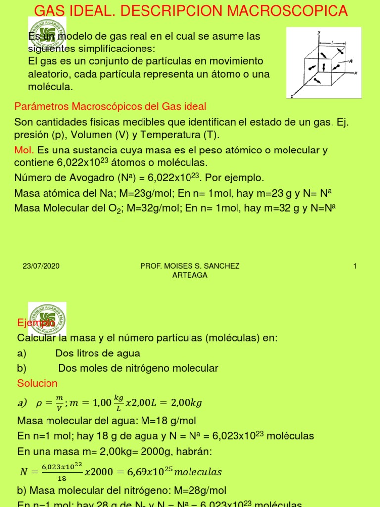 Parámetros y Ecuaciones del Gas Ideal | PDF | Gases | Mole (Unidad)