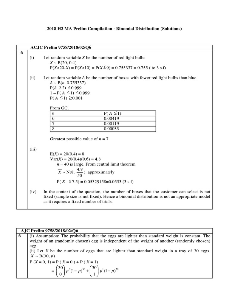2018 H2 MA Prelim Compilation - Binomial Distribution (Solutions) | PDF ...