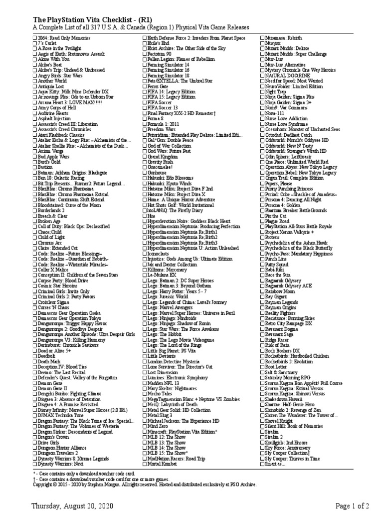 Complete List Of Physical Playstation Vita Releases (Please – DTDOOI