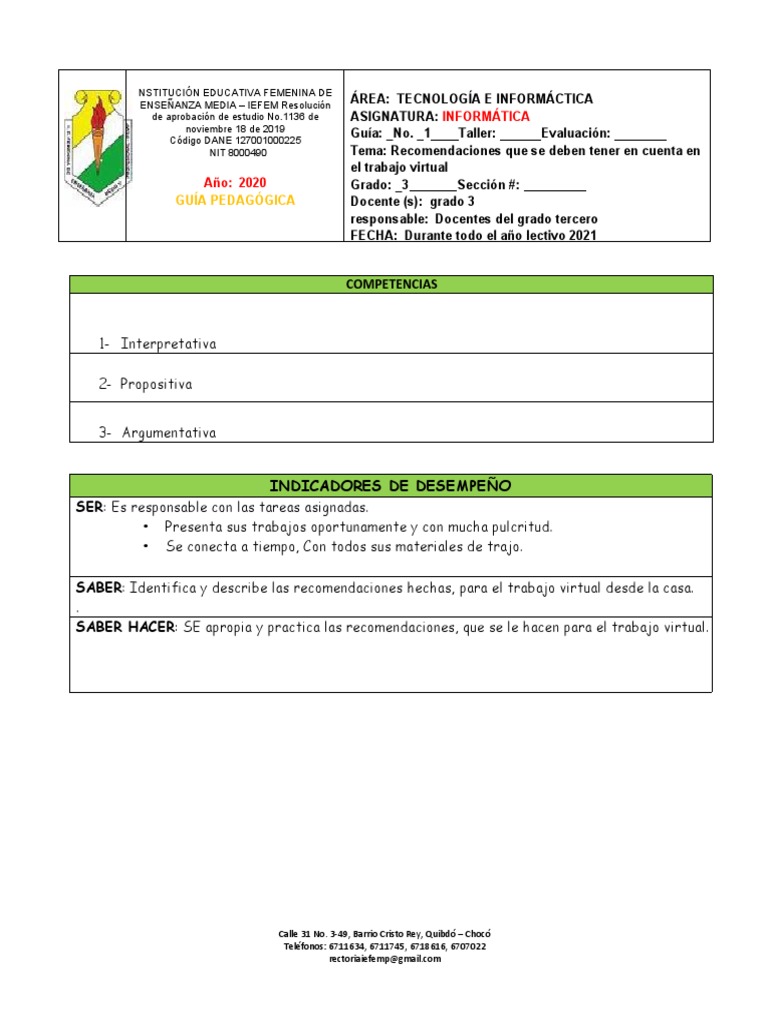 Guía N°1 de Informática 2021 Grado Tercero | PDF | Informática ...