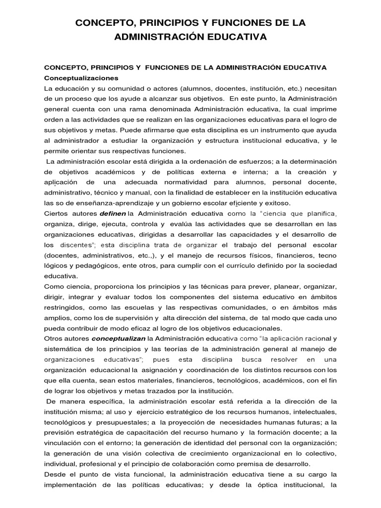 Conceptos y Funciones de la Administración Educativa | PDF | Evaluación ...