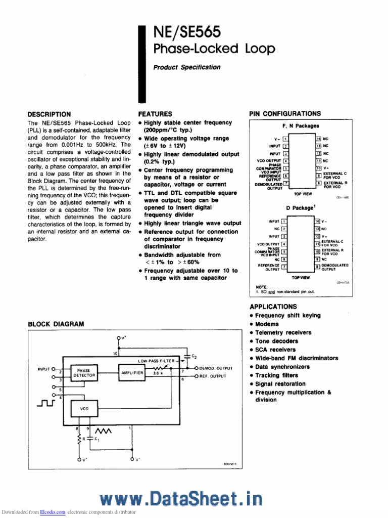 NE565 Electronic Component Details | PDF