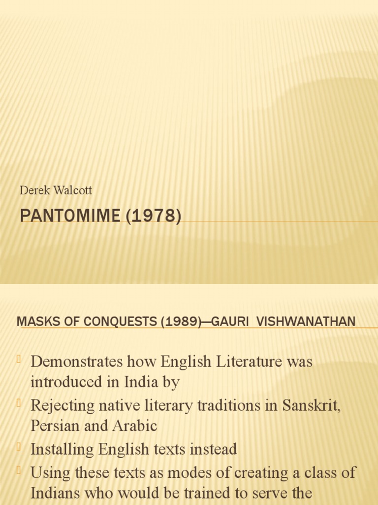 PANTOMIME (1978) Derek Walcott PDF Intertextuality Poetry