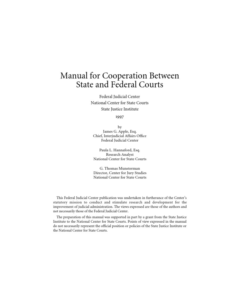 Manual For Cooperation Between State and Federal Courts PDF Pro Se Legal Representation In