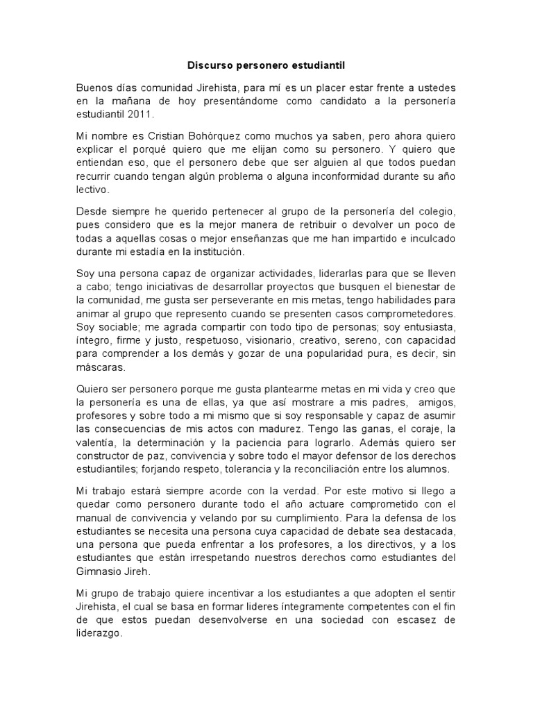 Discurso personero estudiantil