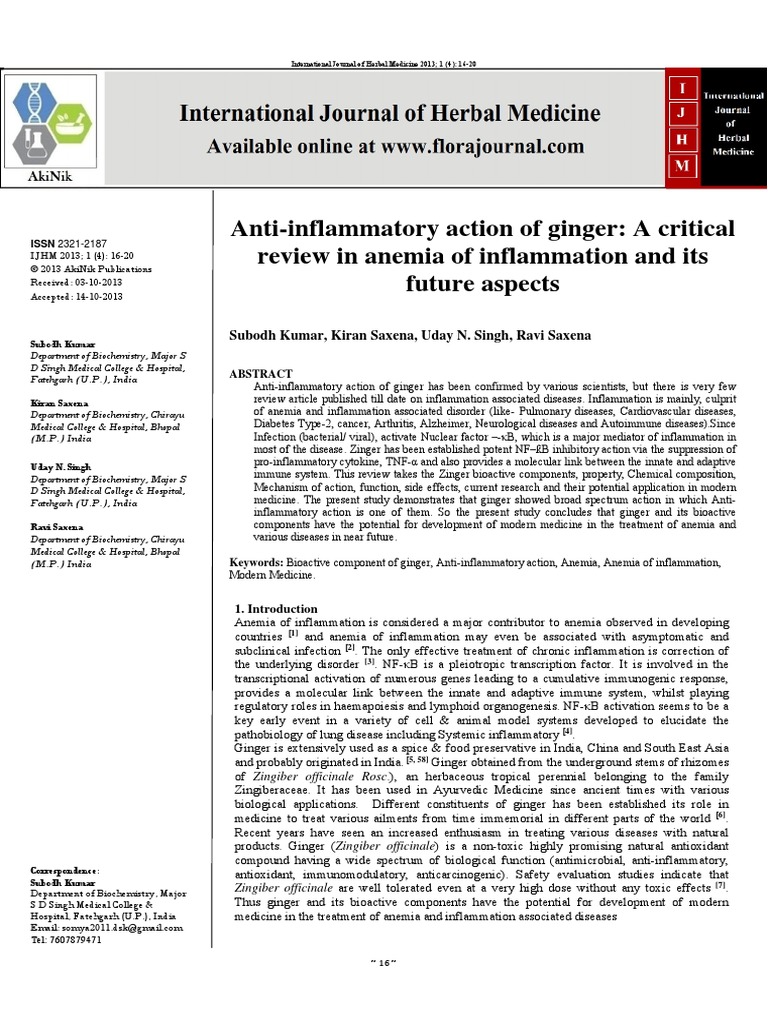 Ginger and Its Effects On Inflammatory2 | PDF | Nf κb | Inflammation