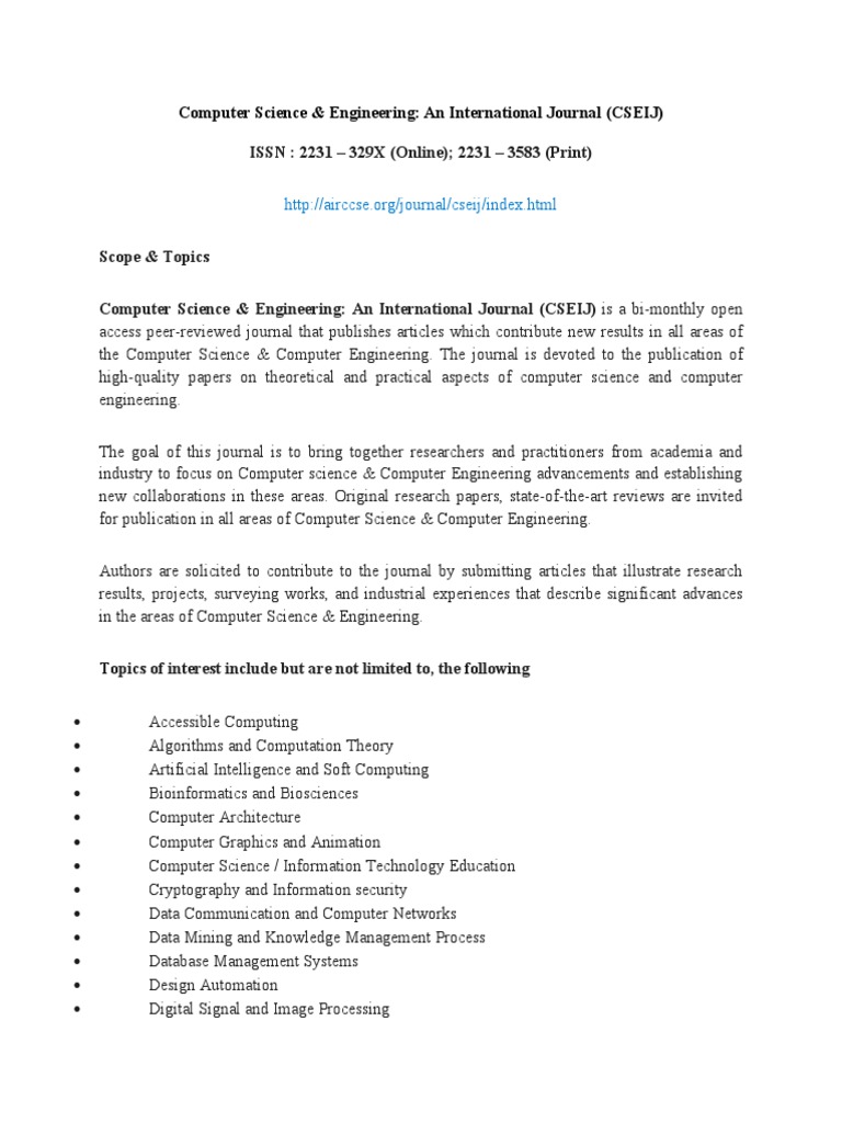 Computer Science Engineering Journal Pdf Academic Journal