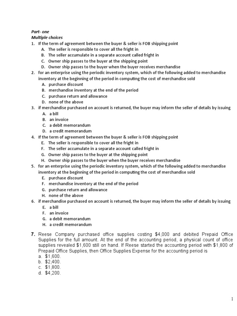 Final Exam (Add) PDF Inventory Valuation Merchandising