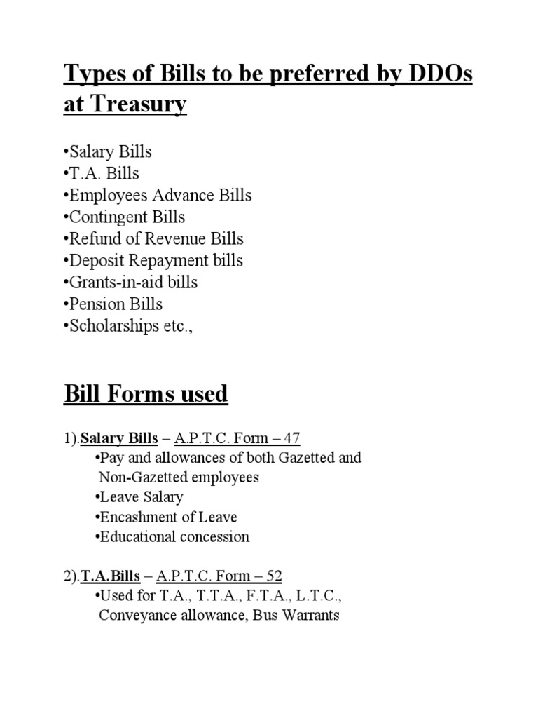 Essential Bill Types for DDOs at Treasury | PDF | Cheque | Taxes