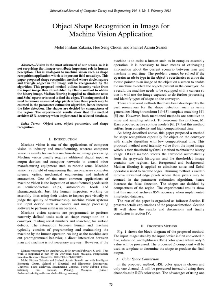 Shape Recognition Method for Machine Vision | PDF | Computer Vision ...