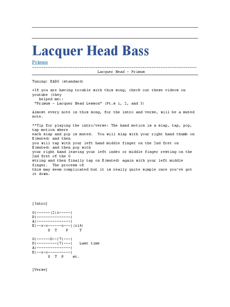 Lacquer Head Bass Tab PDF Hand String Instruments
