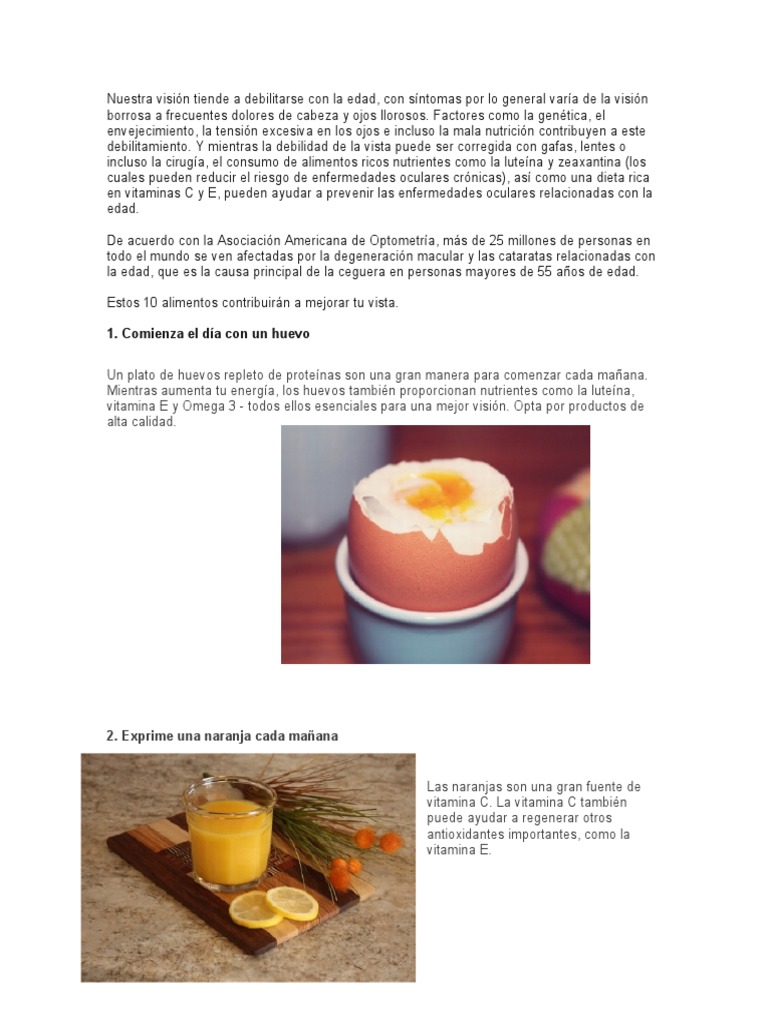 10 Alimentos para Mejorar la Vista | PDF | Vitamina a | Ojo humano