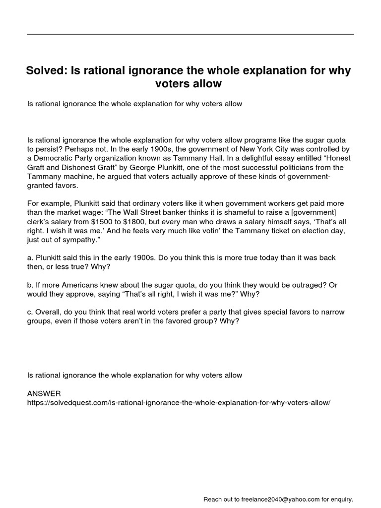 Is Rational Ignorance The Whole Explanation For Why Voters Allow | PDF ...