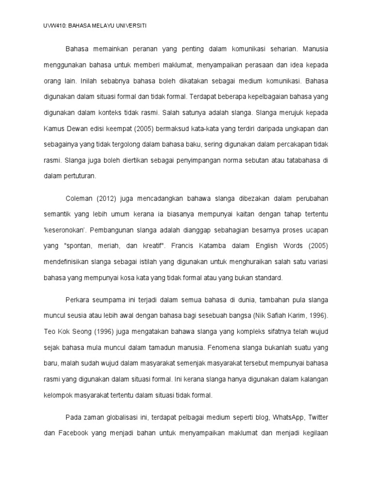 Makna dan Contoh Bahasa Slanga Melayu | PDF