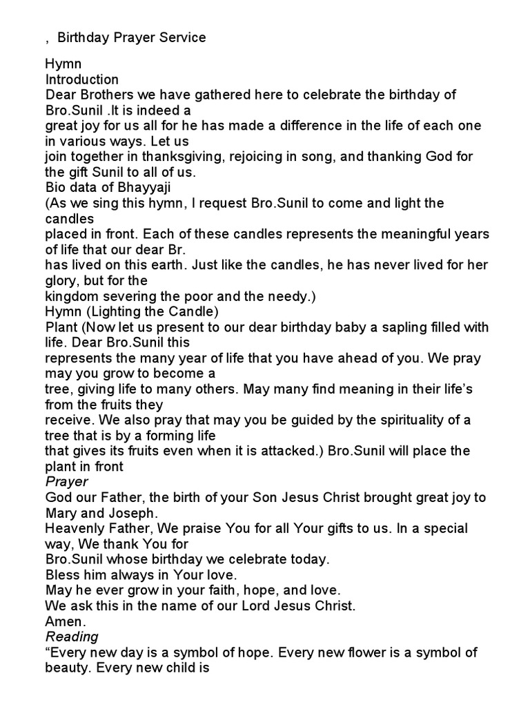 Birthday Prayer Service Pdf Prayer Hymns