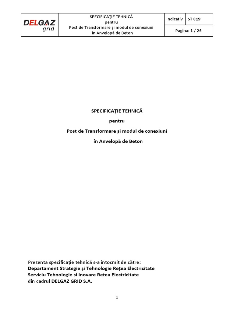 Specificaţie Tehnică Pentru Post de Transformare Și Modul de Conexiuni ...