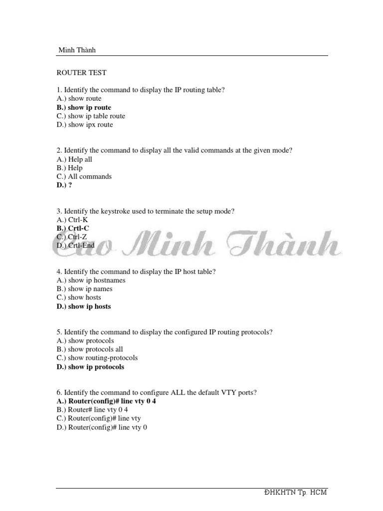 Router Command Identification Quiz | PDF | Ip Address | Router (Computing)