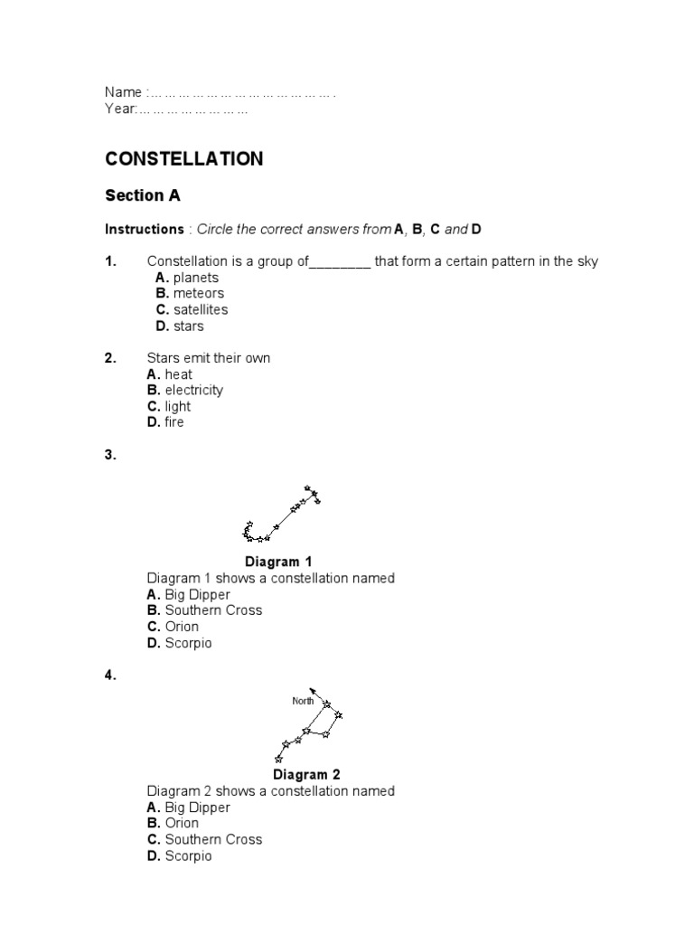 Question About Constellation Yr 5 | PDF | Constellation | Stars