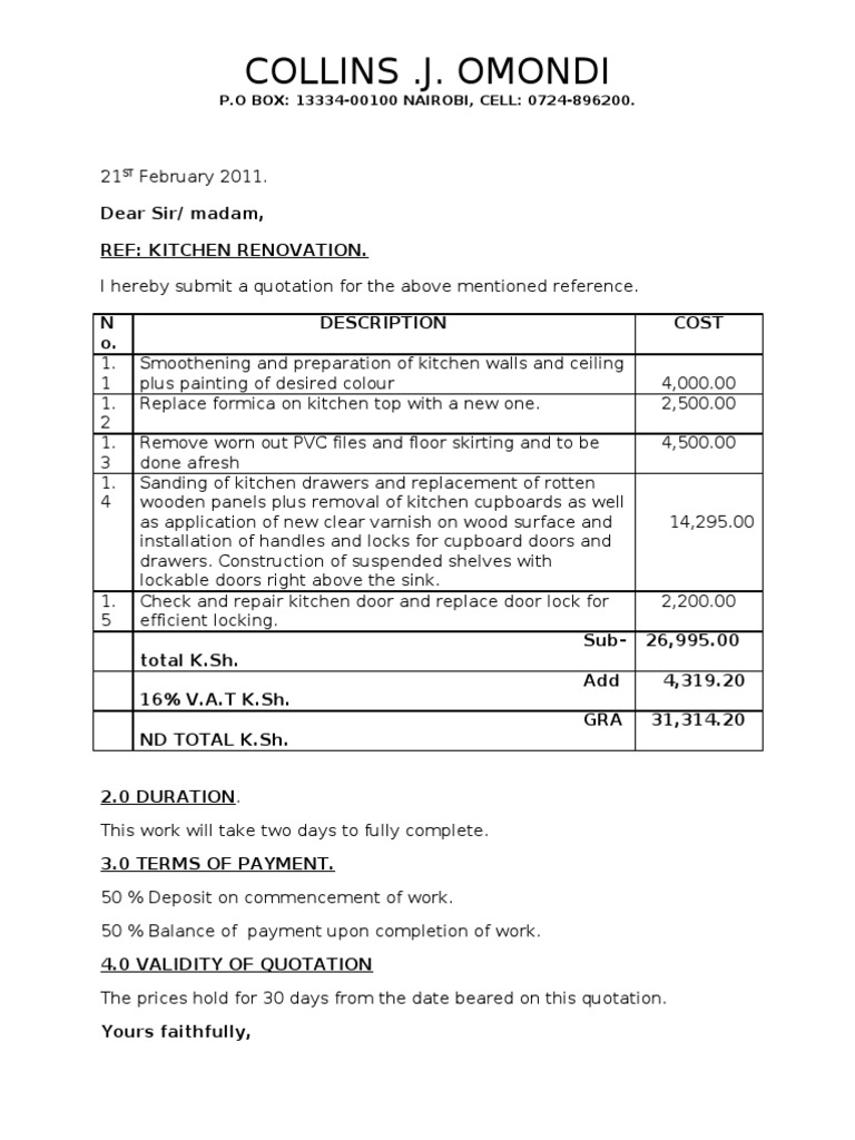 AVH Kitchen Renovation Quotation | PDF