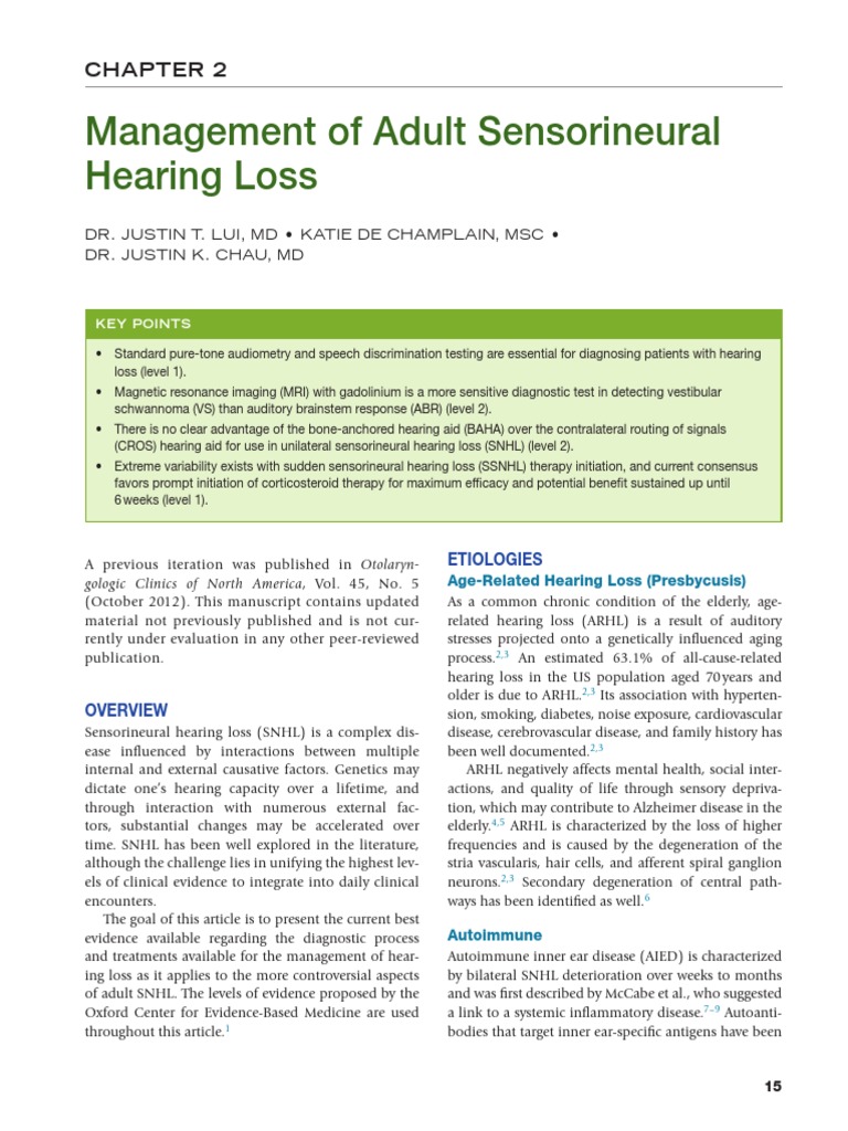 Management of Adult Sensorineural Hearing Loss | PDF | Hearing Loss ...