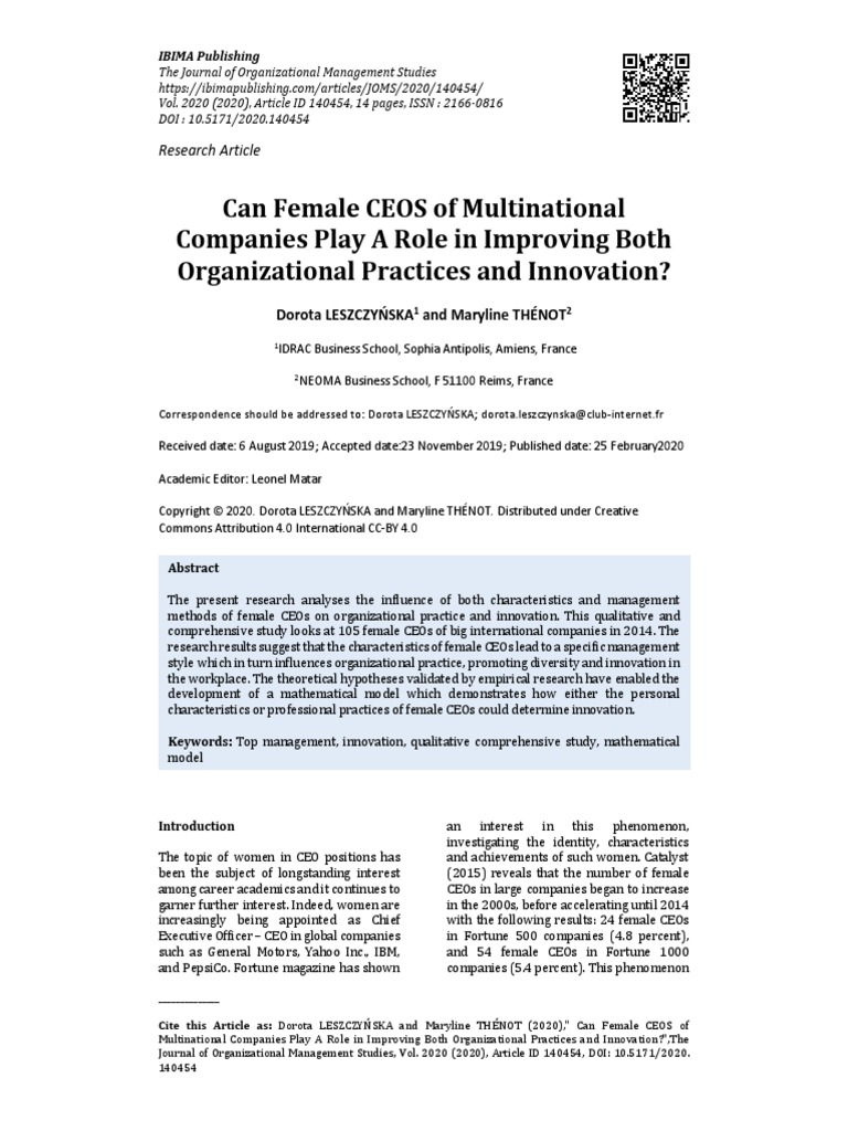 Can Female CEOS of Multinational Companies Play A Role in Improving ...