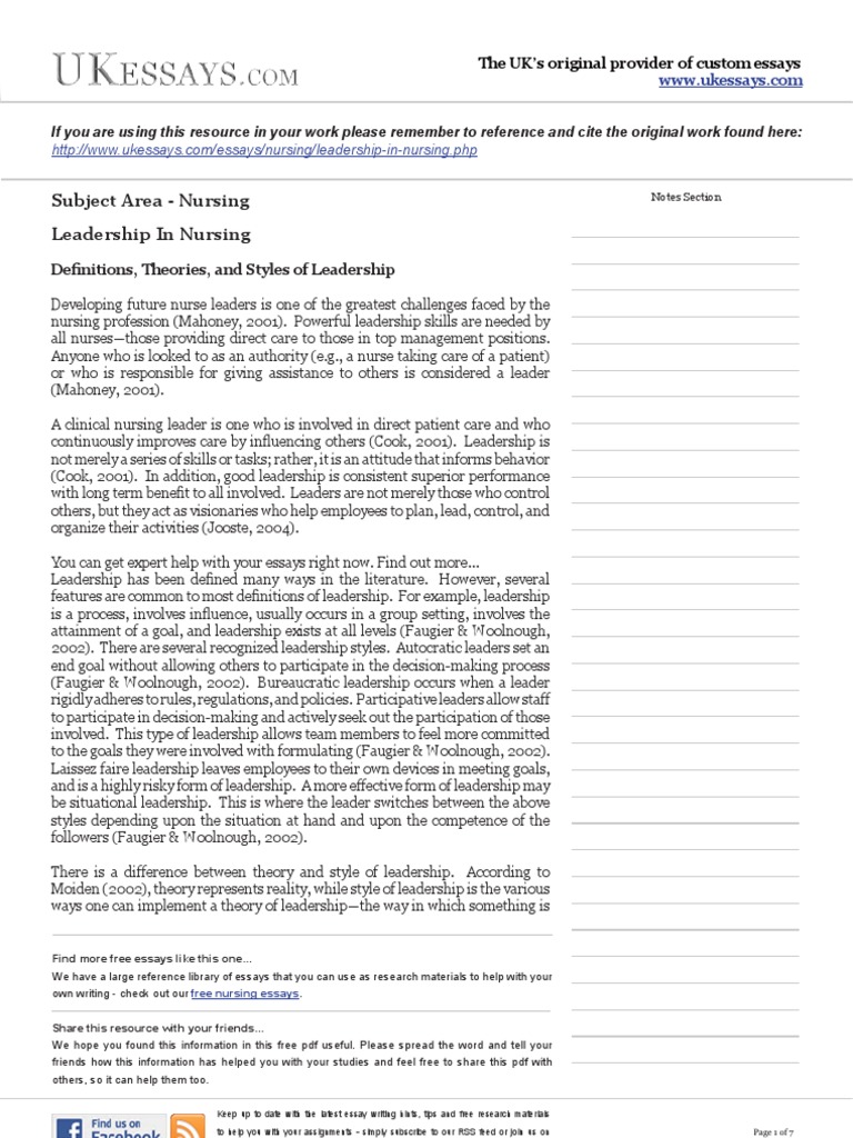 leadership and management essay nursing