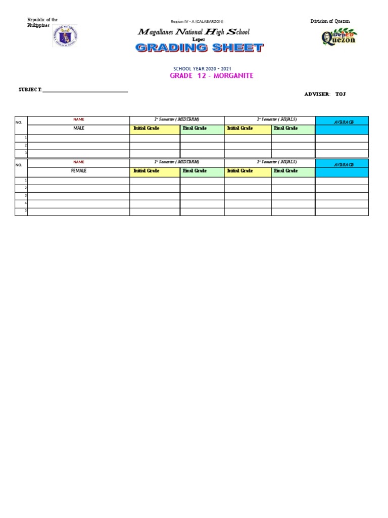 SH Grading Sheet Gas12 | PDF