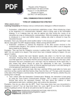 Oral Communication in Context Types of Communicative Strategy Learning Competency 1: Employs Various Communicative Strategies in Different Situations