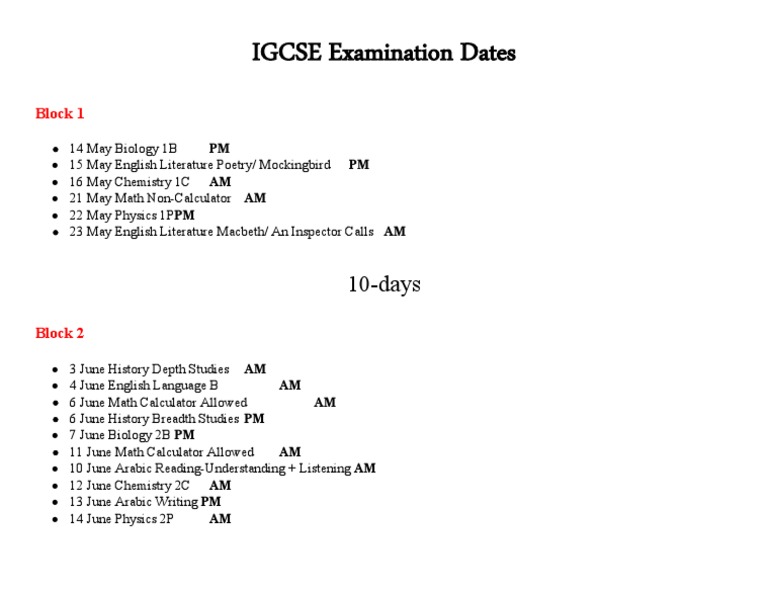 IGCSE Exam Schedule May-June 2024 | PDF | Science & Mathematics
