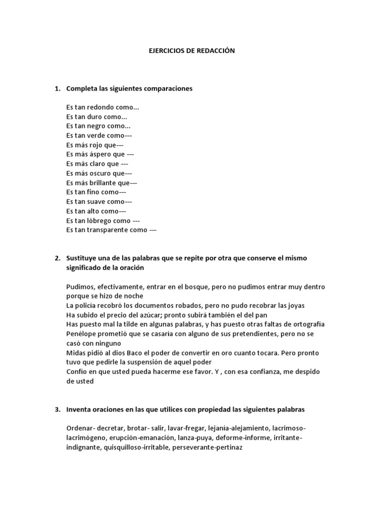 Ejercicios de Redacción y Comparaciones | PDF | Naturaleza
