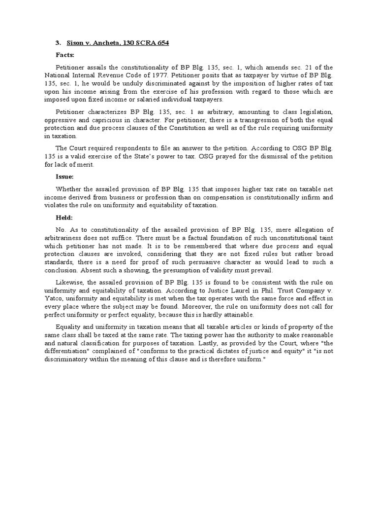  digest sison v ancheta 130 scra 654 pdf due process clause taxes