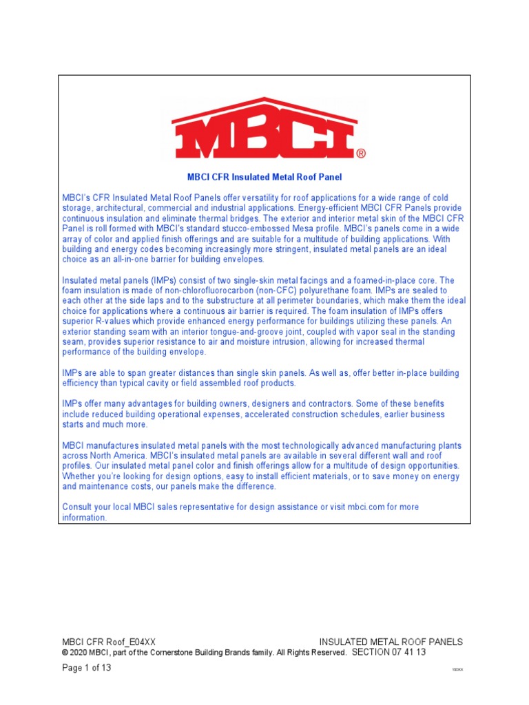 CSISpec CFRPanels PDF Building Insulation Sheet Metal