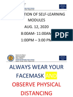 Distribution of Self-Learning Modules AUG. 12, 2020 8:00AM-11:00AM 1:00PM - 3:00 PM