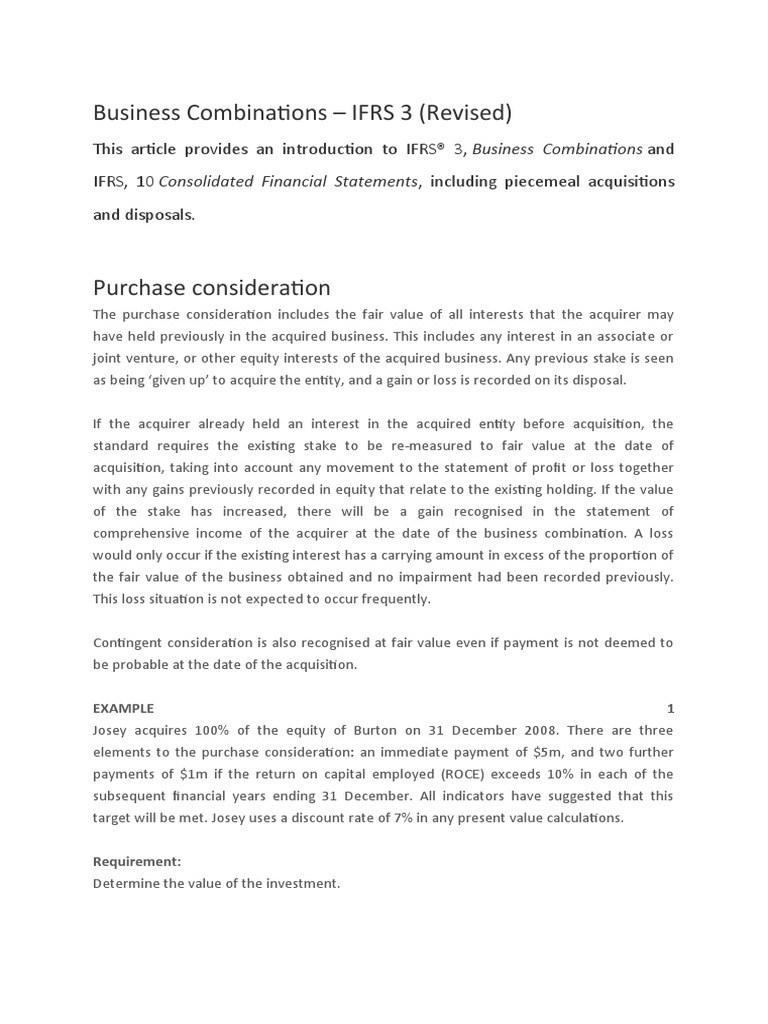D Business Combinations - IFRS 3 (Revised) | Download Free PDF ...