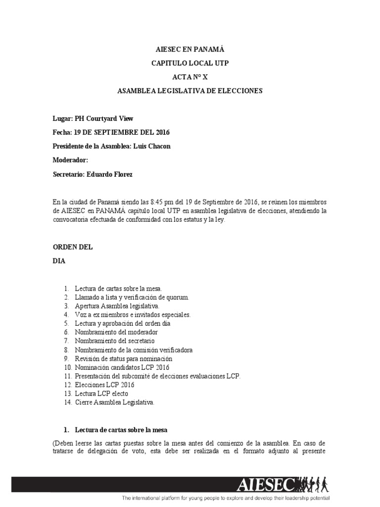 Modelo Acta Elecciones PDF Organizaciones relacionadas con el