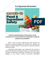 COVID-19 și Siguranța Alimentelor - Industria agroalimentară ia măsuri pentru a evita contaminarea cu virusul COVID 19 a alimentelor în etapa de producție sau distribuție? 