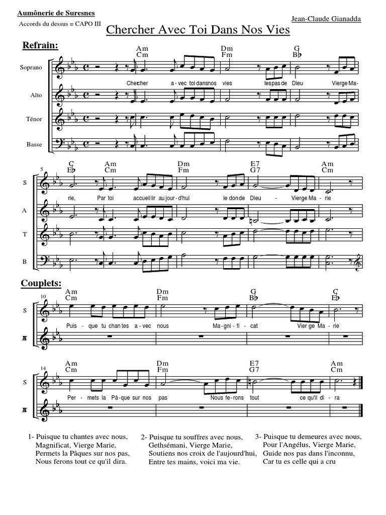 Tu Es Toute Belle Marie Partition Gratuite Chercher Avec Toi Marie V 282 | PDF | Chant | Musique vocale