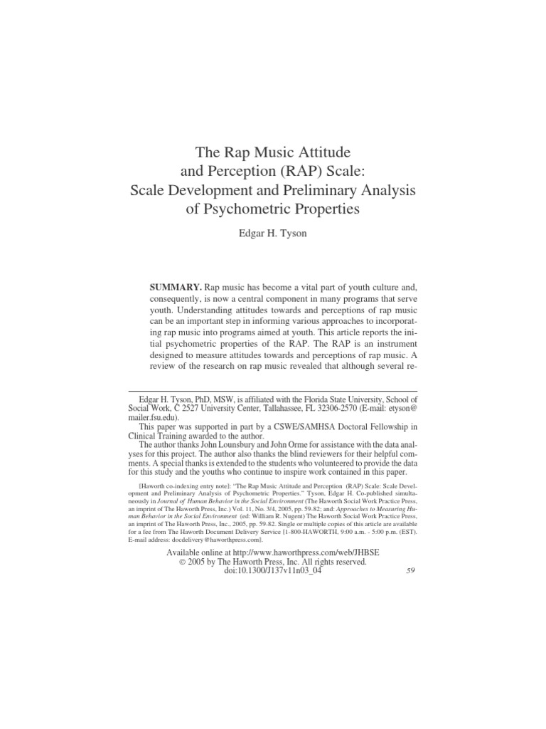The Rap Music Attitude and Perception (RAP) Scale: Scale Development ...
