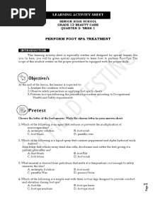Perform Foot Spa Treatment: Learning Activity Sheet