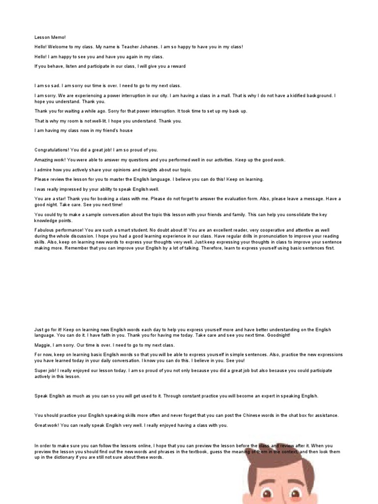 Lesson Memo For 51talk English Language Pedagogy