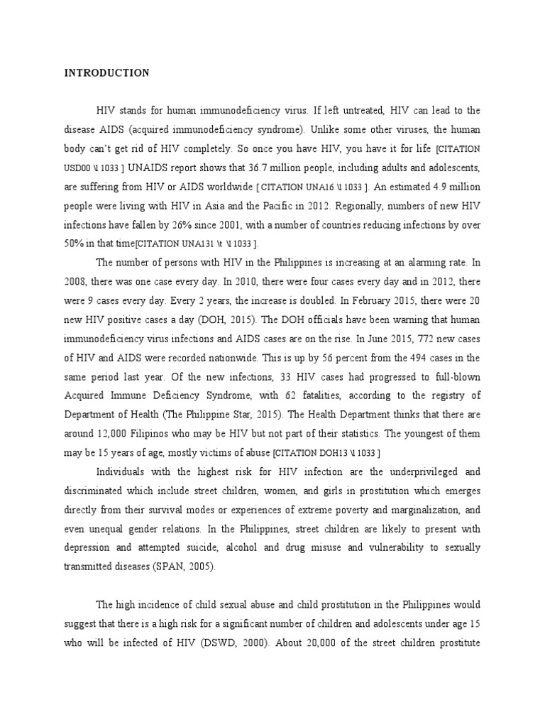 HIV Thesis Sample Introduction PDF Immunodeficiency Hiv/Aids